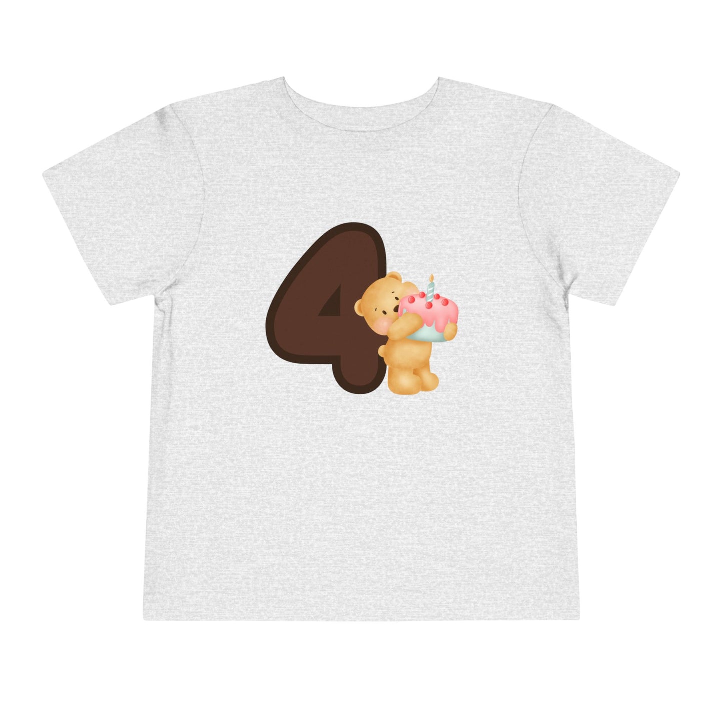 T-shirt for children with “Teddy Bear with Cake – 4th Birthday” design