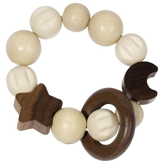 HEIMESS Wooden tactile ring, rattle - unpainted, star, moon