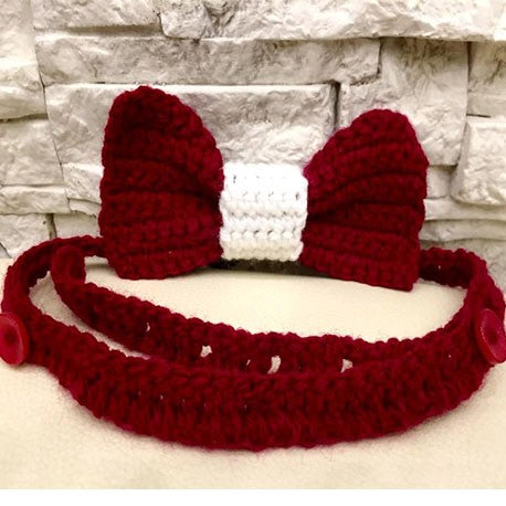 Crocheted bow tie for a boy in the colors of the Latvian flag