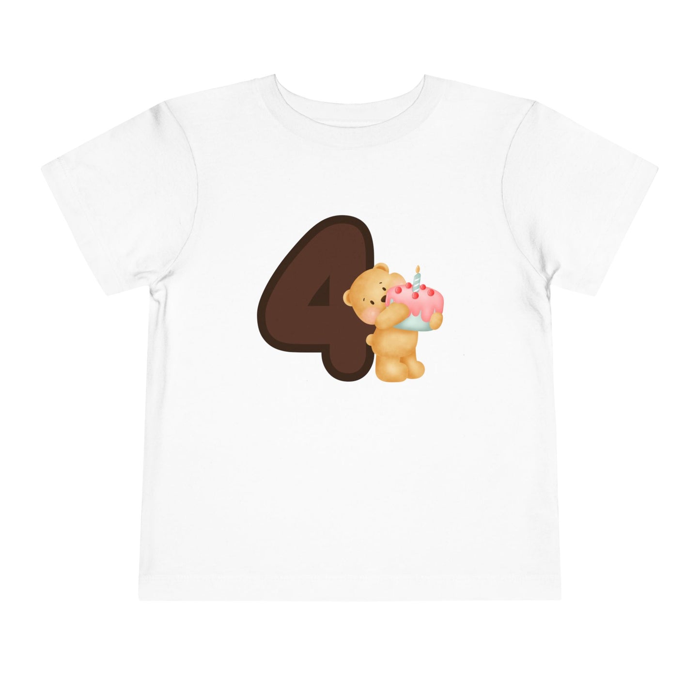 T-shirt for children with “Teddy Bear with Cake – 4th Birthday” design
