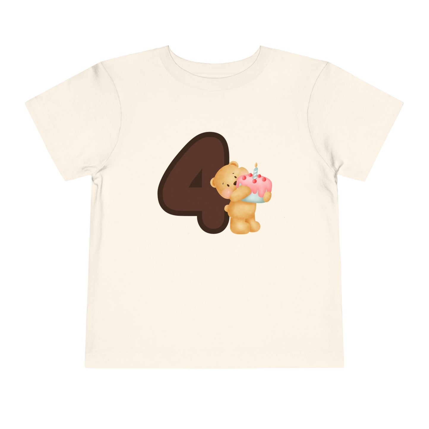 T-shirt for children with “Teddy Bear with Cake – 4th Birthday” design