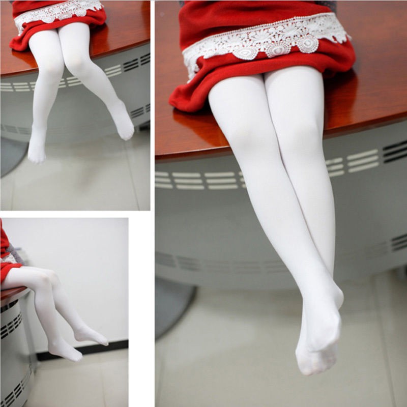 White festive thin tights for children