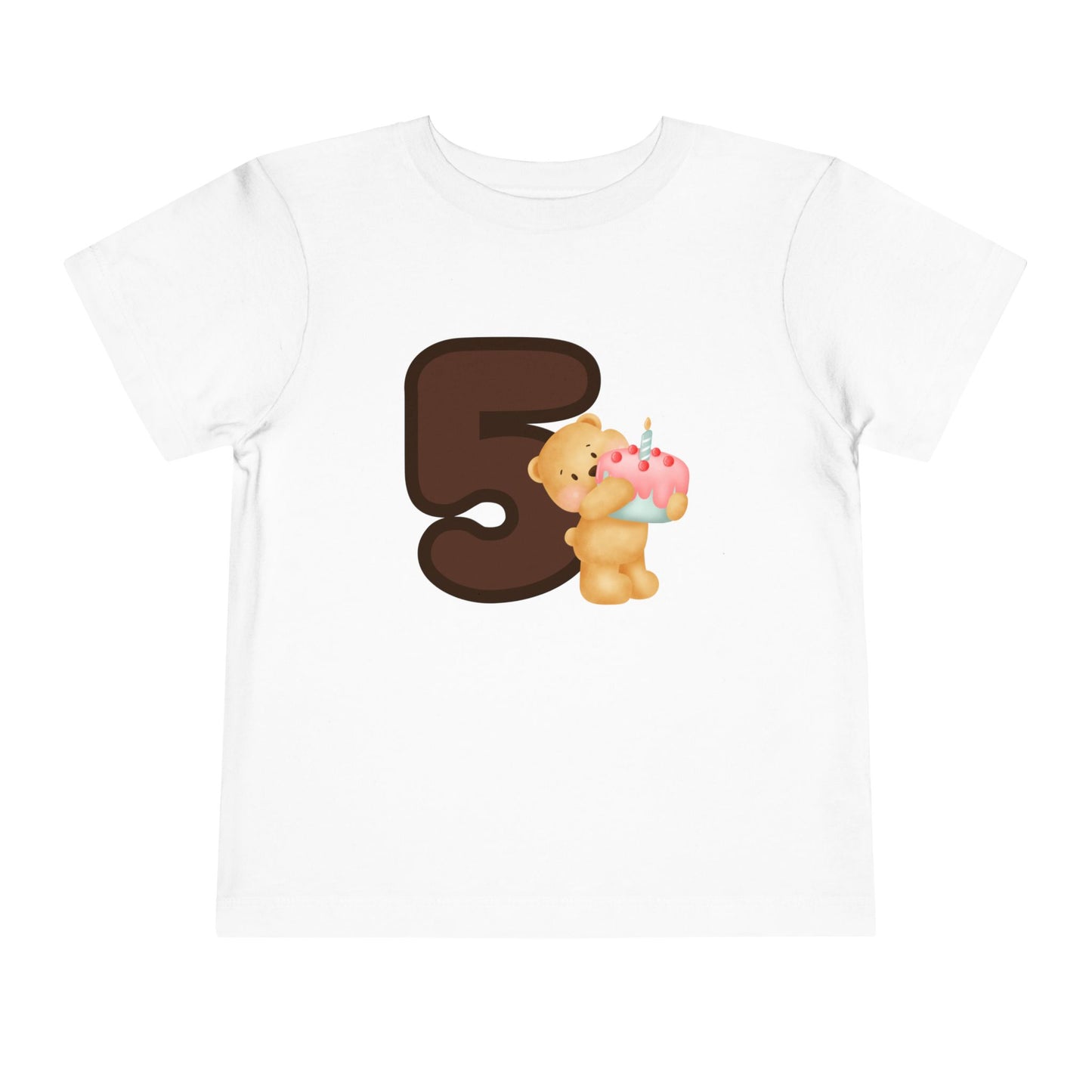 T-shirt for children with “Terrier with Cake – 5th Birthday” design 