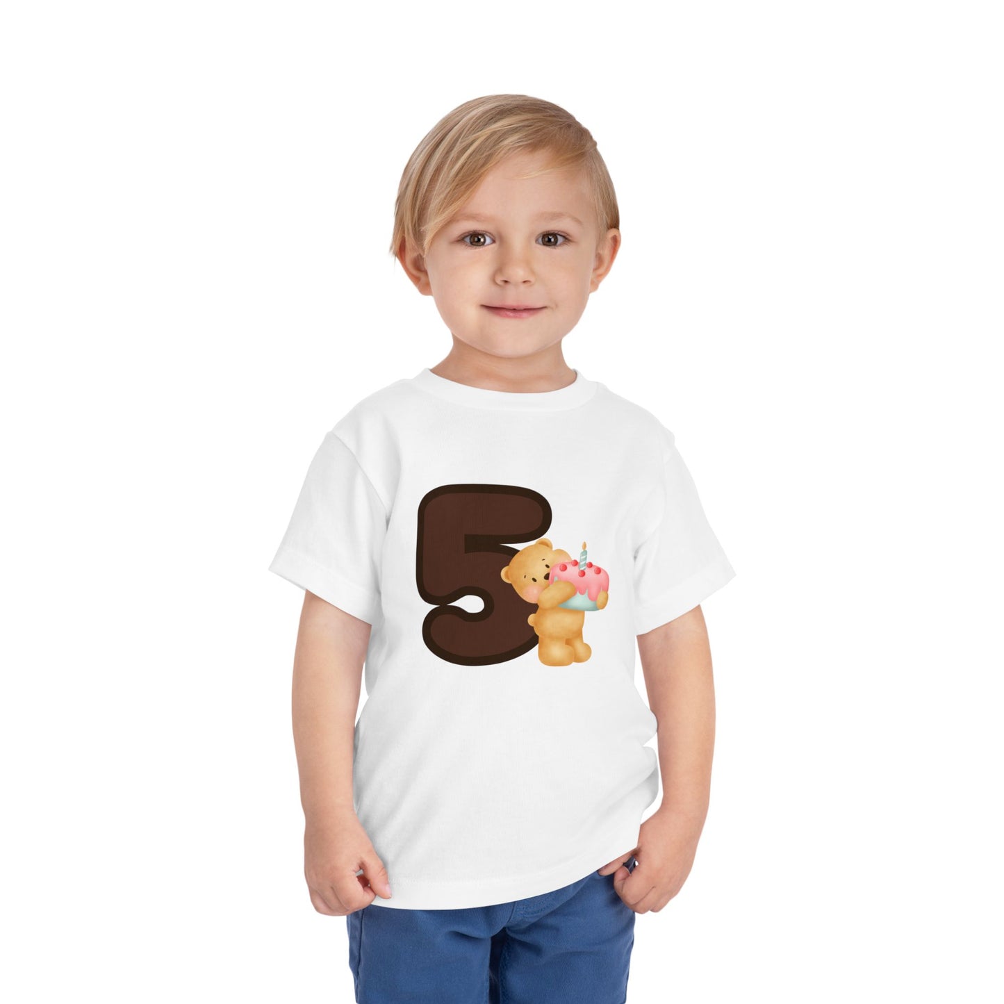 T-shirt for children with “Terrier with Cake – 5th Birthday” design 
