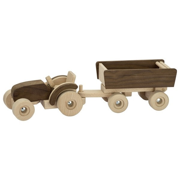 GOKI natural wood tractor with liftable trailer