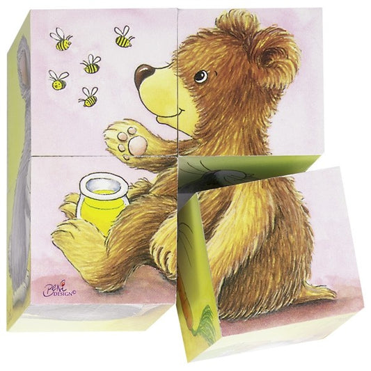 GOKI wooden cube puzzle - baby animals 